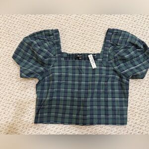Madewell l Plaid Puff Sleeve Crop Top